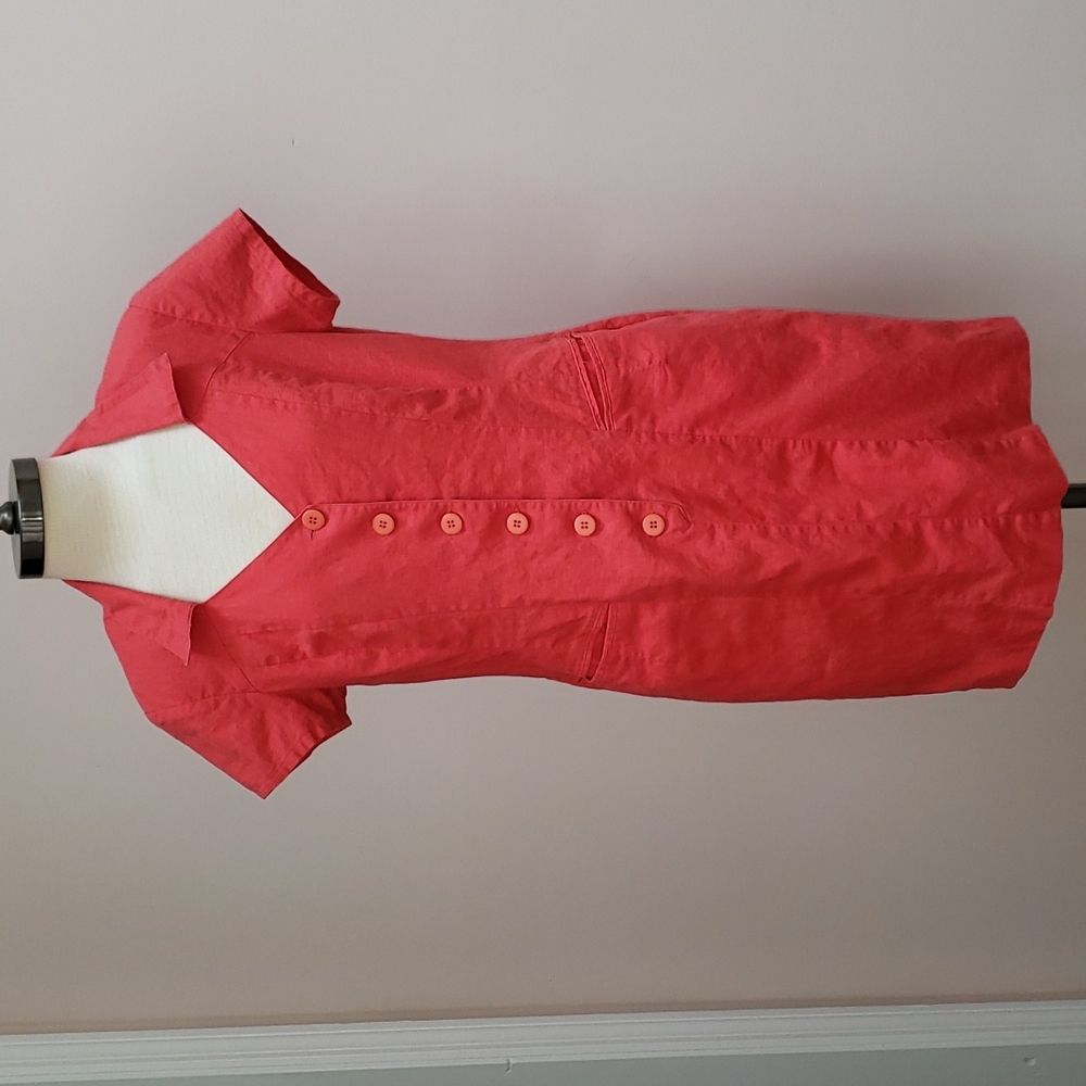 Vintage JRT Coral Pink Linen and Cotton Blend Short Sleeve Dress, Size 12